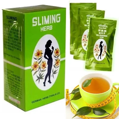 Healthy lifestyle showing Sliming Herb Tea as occasional digestive support with balanced diet exercise and wellness routine
