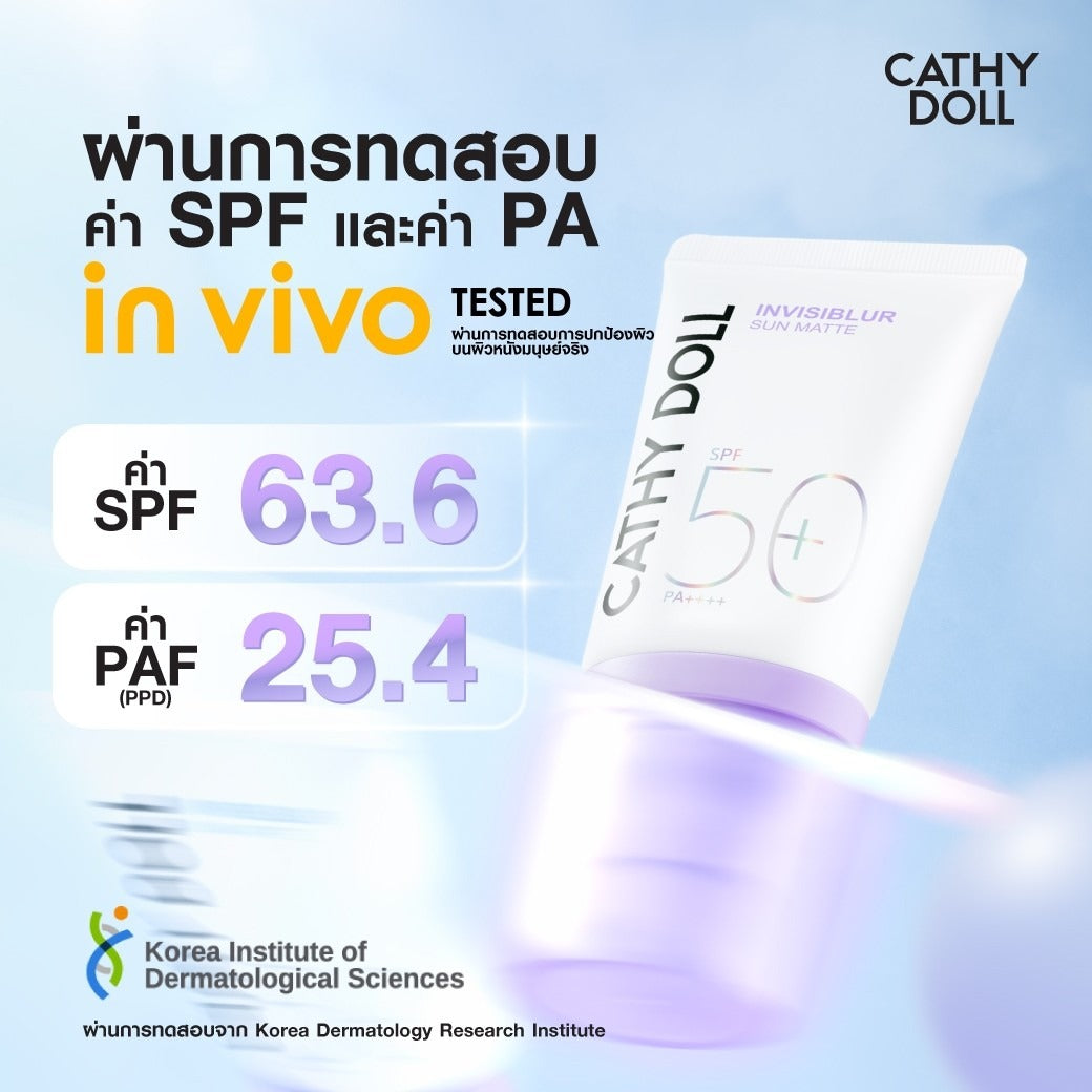 Cathy Doll Invisible Sun Matte SPF50+ PA++++ 40ml slim tube perfect for international shipping and Thai vegan sunscreen routine