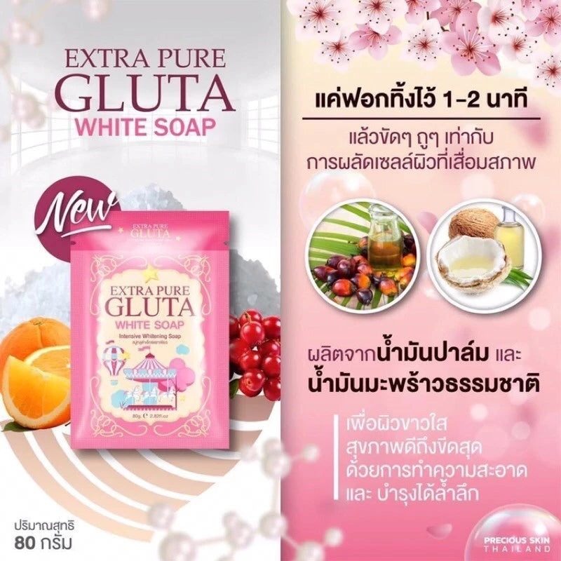 Precious soap glutathione and skin-smoothing ingredients with Thai quality symbols for international skincare standards