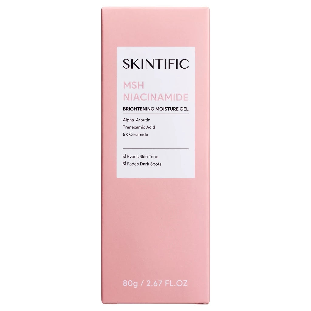 Woman applying Skintific MSH Niacinamide Gel for brighter even-toned hydrated skin before after