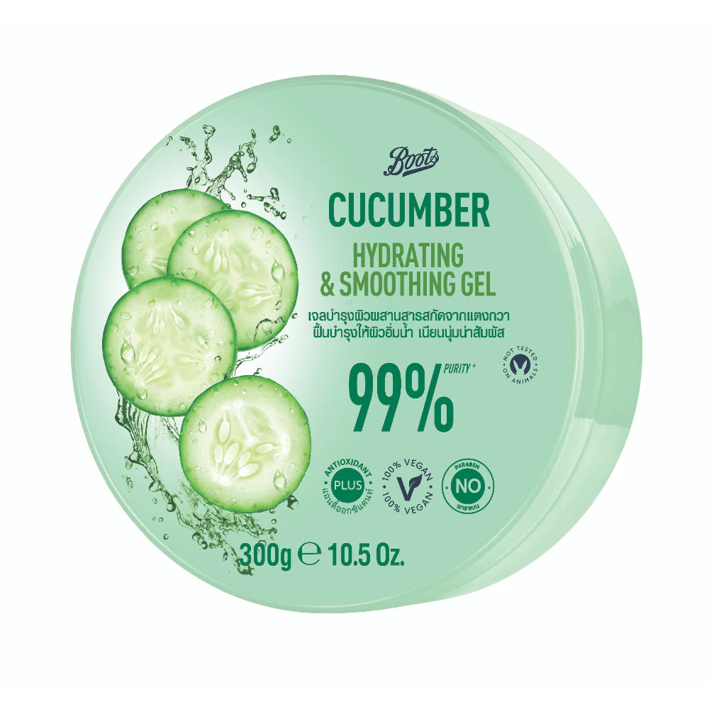 Woman applying Cucumber Soothing Gel for calm cool radiant skin before after