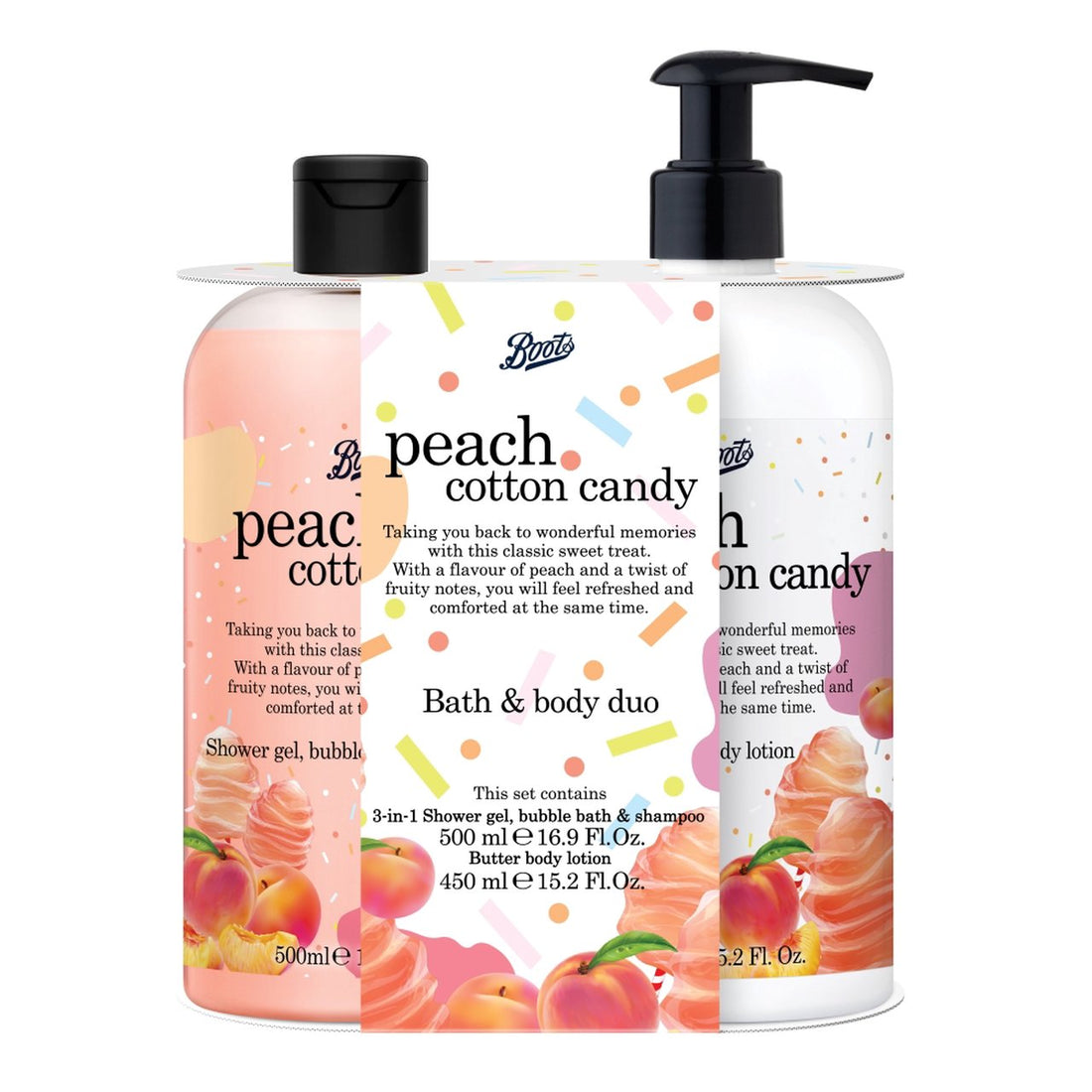 Boots Peach Cotton Candy Bath & Body Duo Set Flavour Collection