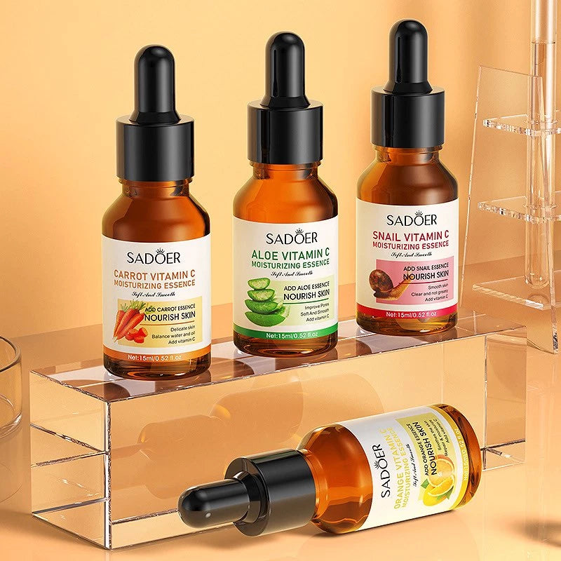 SADOER Serum 15ml bottle packaging Thailand brightening facial serum with Vitamin C Vitamin E natural extracts 4 formulas