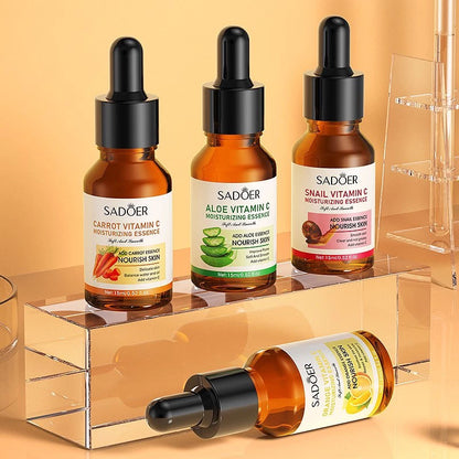 SADOER Serum 15ml bottle packaging Thailand brightening facial serum with Vitamin C Vitamin E natural extracts 4 formulas