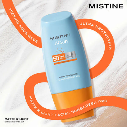 MISTINE Aqua Base Ultra Protection Matte & Light Facial Sunscreen Pro SPF50+ PA++++ [40ml x 2pcs]