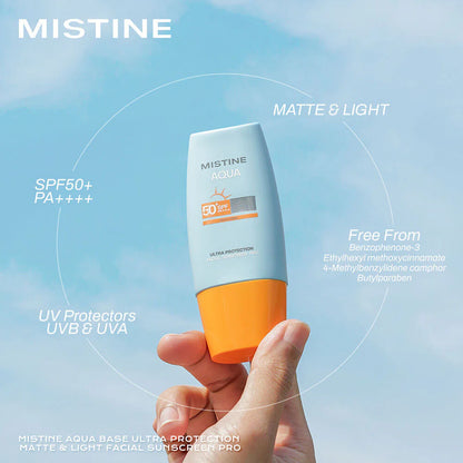 MISTINE Aqua Base Ultra Protection Matte & Light Facial Sunscreen Pro SPF50+ PA++++ [40ml x 2pcs]