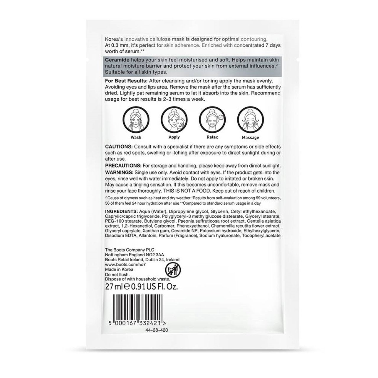 No7 Ceramide Sheet Mask – 24-Hour Hydration for Soft