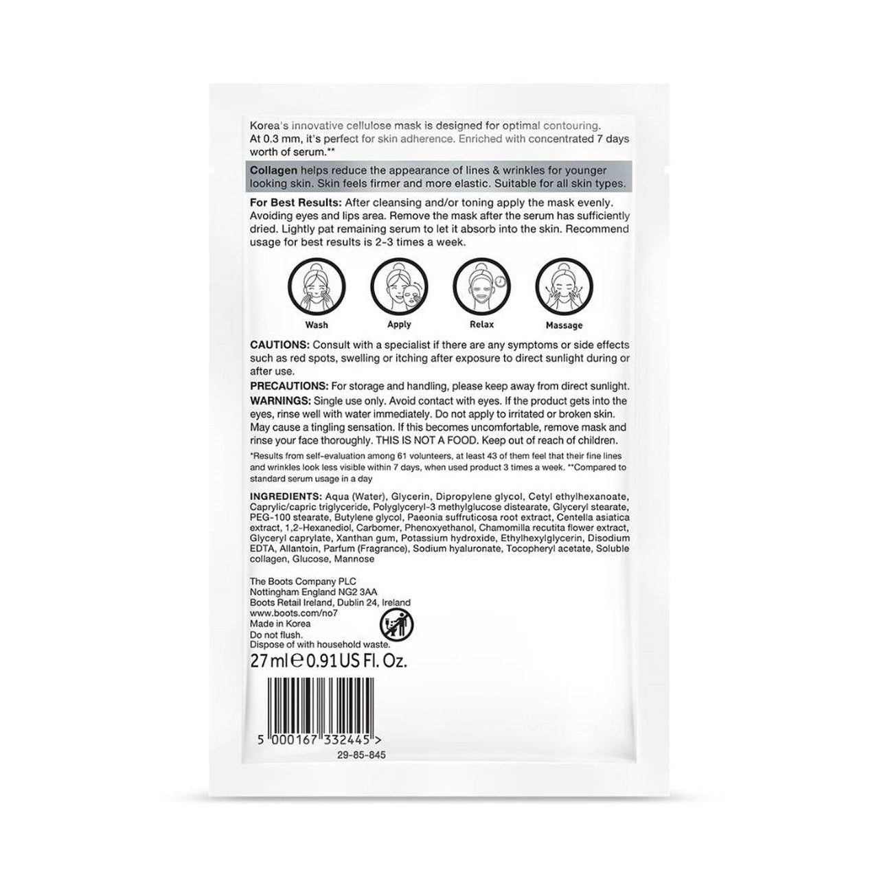 No7 Advanced Ingredients Collagen Anti-Ageing Sheet Mask Size