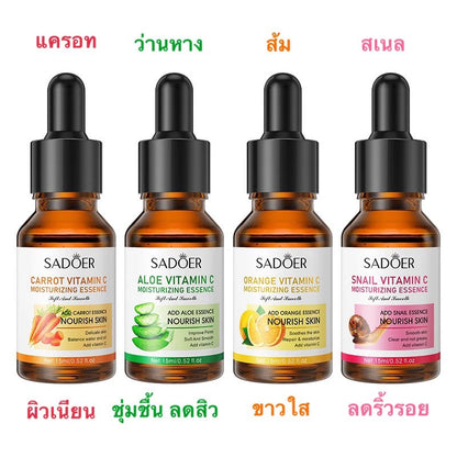SADOER Serum 15ml bottle packaging Thailand brightening facial serum with Vitamin C Vitamin E natural extracts 4 formulas