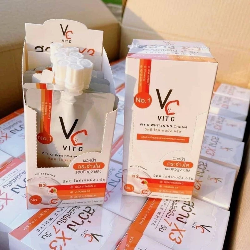 Ratcha Life Vit C Whitening Cream 7g sachet packaging Thailand instant brightening facial cream with Vitamin C Alpha Arbutin