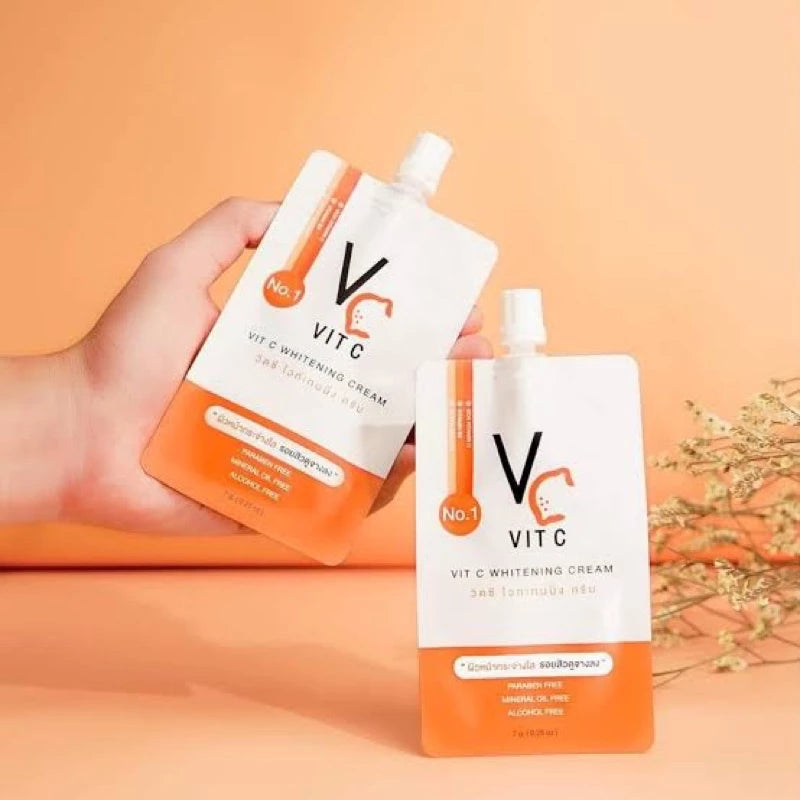 Ratcha Life Vit C Whitening Cream 7g sachet packaging Thailand instant brightening facial cream with Vitamin C Alpha Arbutin