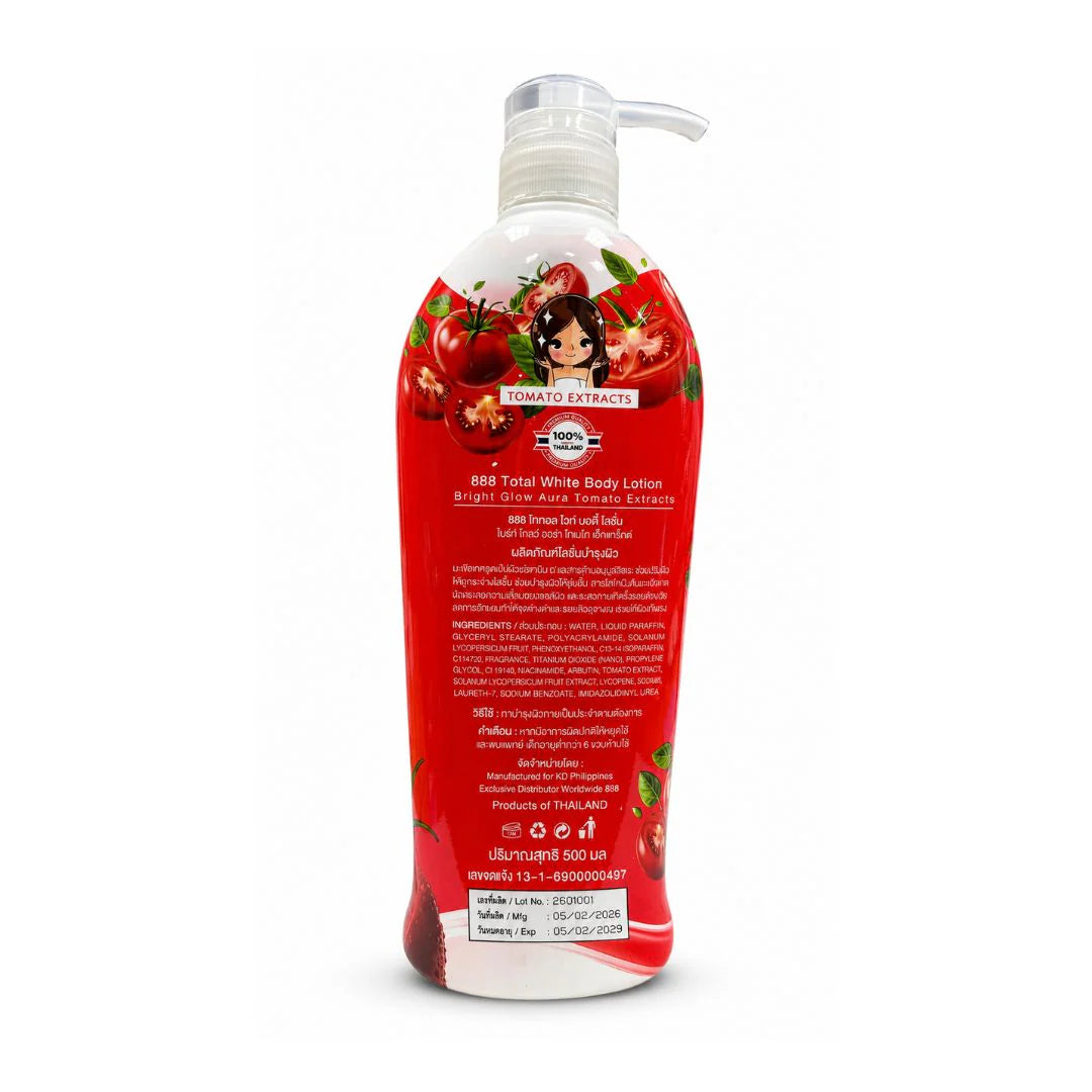 Woman applying 888 Total White Body Lotion for brighter glowing radiant body skin before after