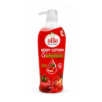 888 Total White Body Lotion Bright Glow Aura Tomato Extracts 500ml bottle packaging Thailand brightening body lotion