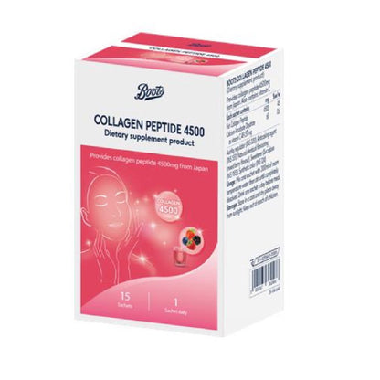 Woman drinking Boots collagen powder for youthful skin joint support before after