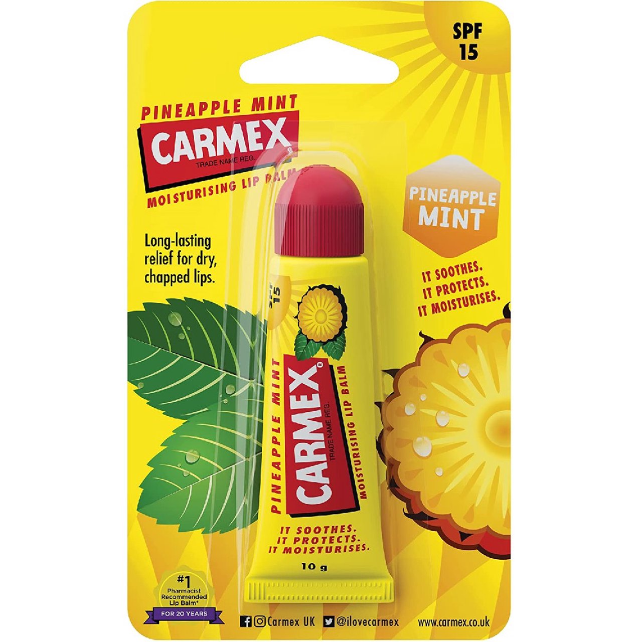 Carmex Moisturizing Lip Balm Pineapple & Mint Flavor Spf15 10G