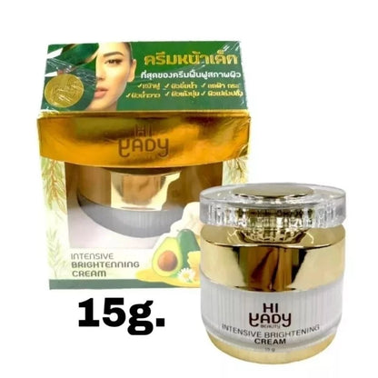 Hi Yady Intensive Brightening Cream 15g Thai skincare showing radiant brightened skin with deep C collagen formula for wholesale buyers