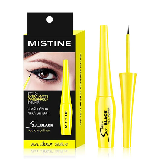 Mistine liquid eyeliner with packaging on a white background