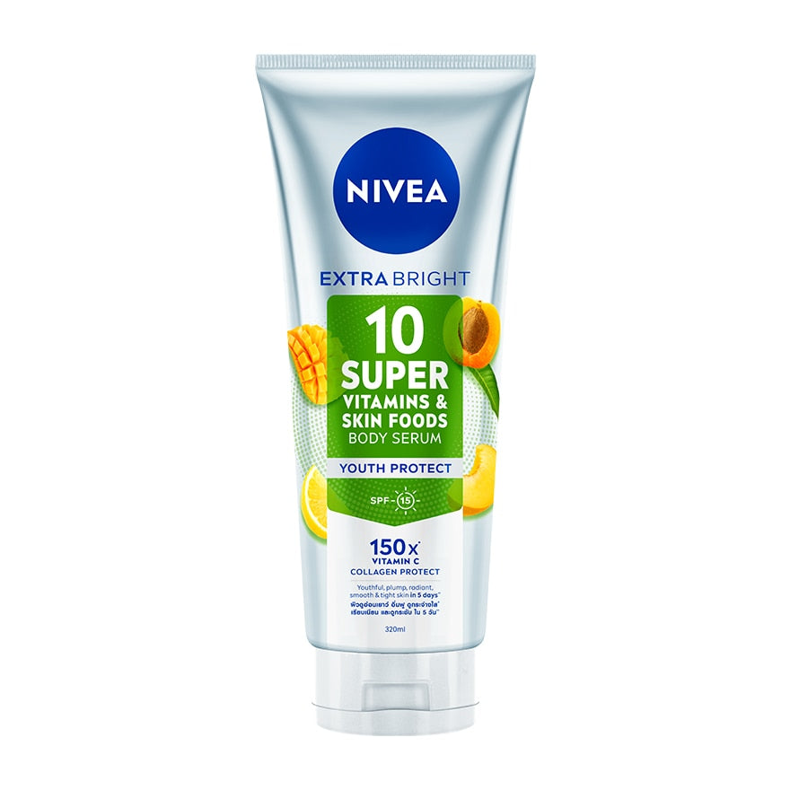 NIVEA Extra Bright 10 Super Vitamins Skin Foods Body Serum Youth Protect 320 Ml.