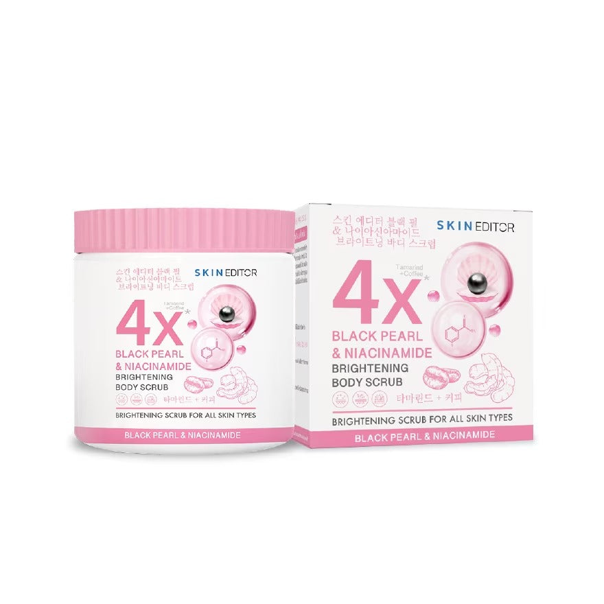 Skin Editor scrub coffee grounds black pearl niacinamide tamarind ingredients with FDA Thailand registration 11-1-6700035245 symbols