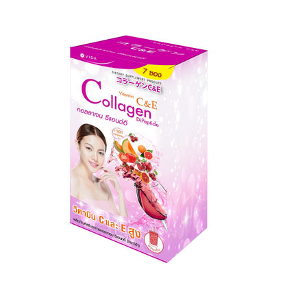 Vida Collagen C+E 7 Sachets box packaging Thailand collagen antioxidant supplement