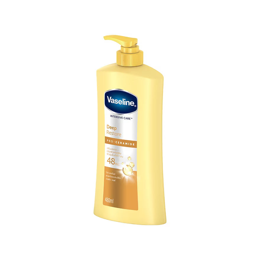 Woman applying Vaseline Deep Restore Lotion for soft repaired radiant skin before after