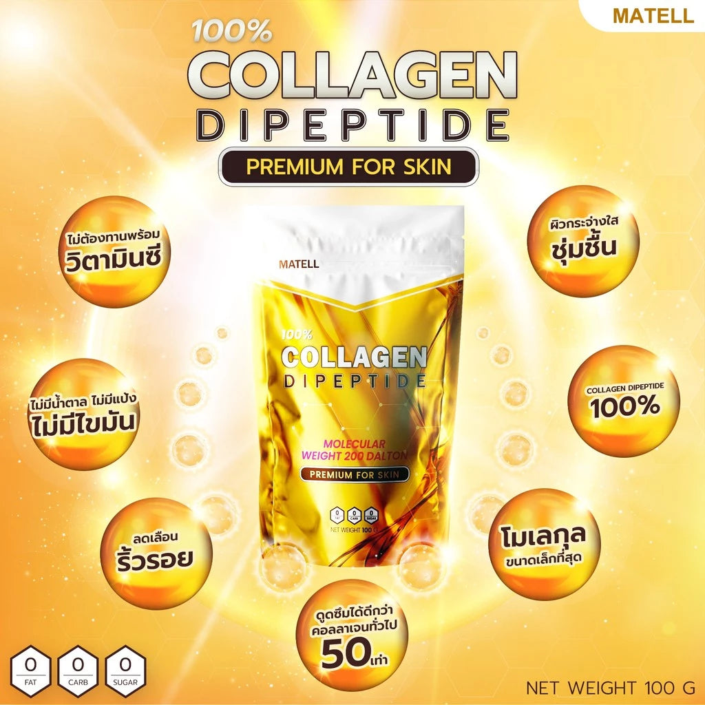 Lifestyle image of MATELL Collagen Dipeptide Plus mixed with water in a clear glass