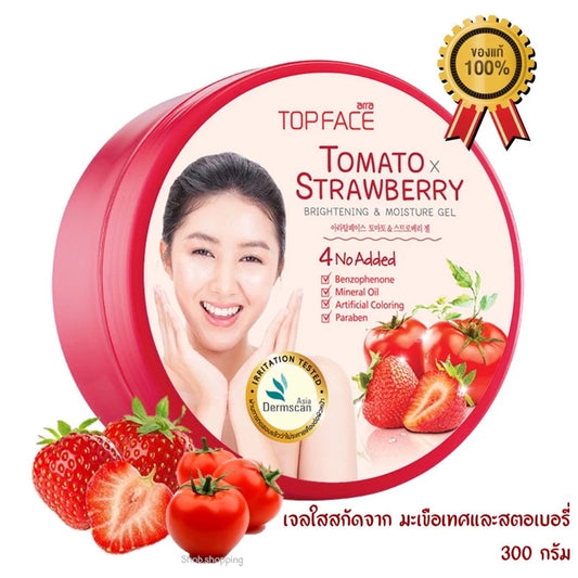 Tomato Strawberry Brightening Moisturising Gel 300ml bottle packaging Thailand fruit brightening skincare