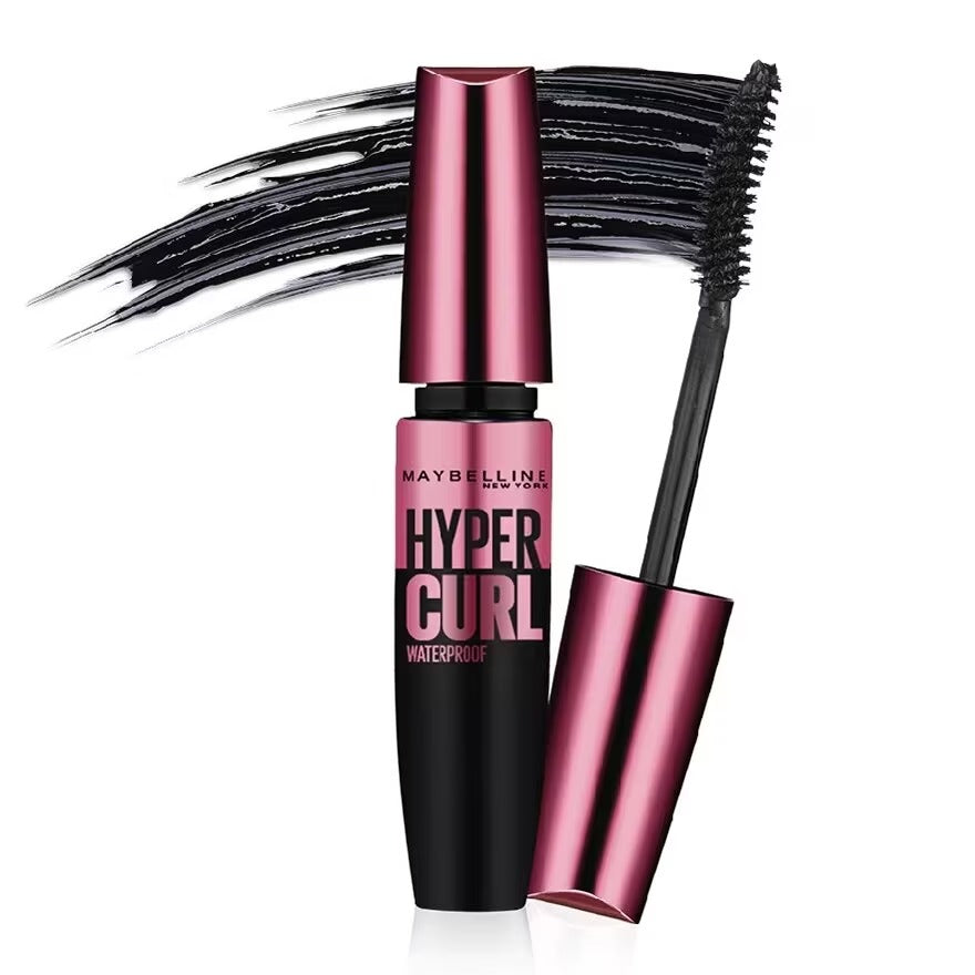 Woman applying Maybelline Volex Hypercurl Mascara for dramatic voluminous curled lashes before after