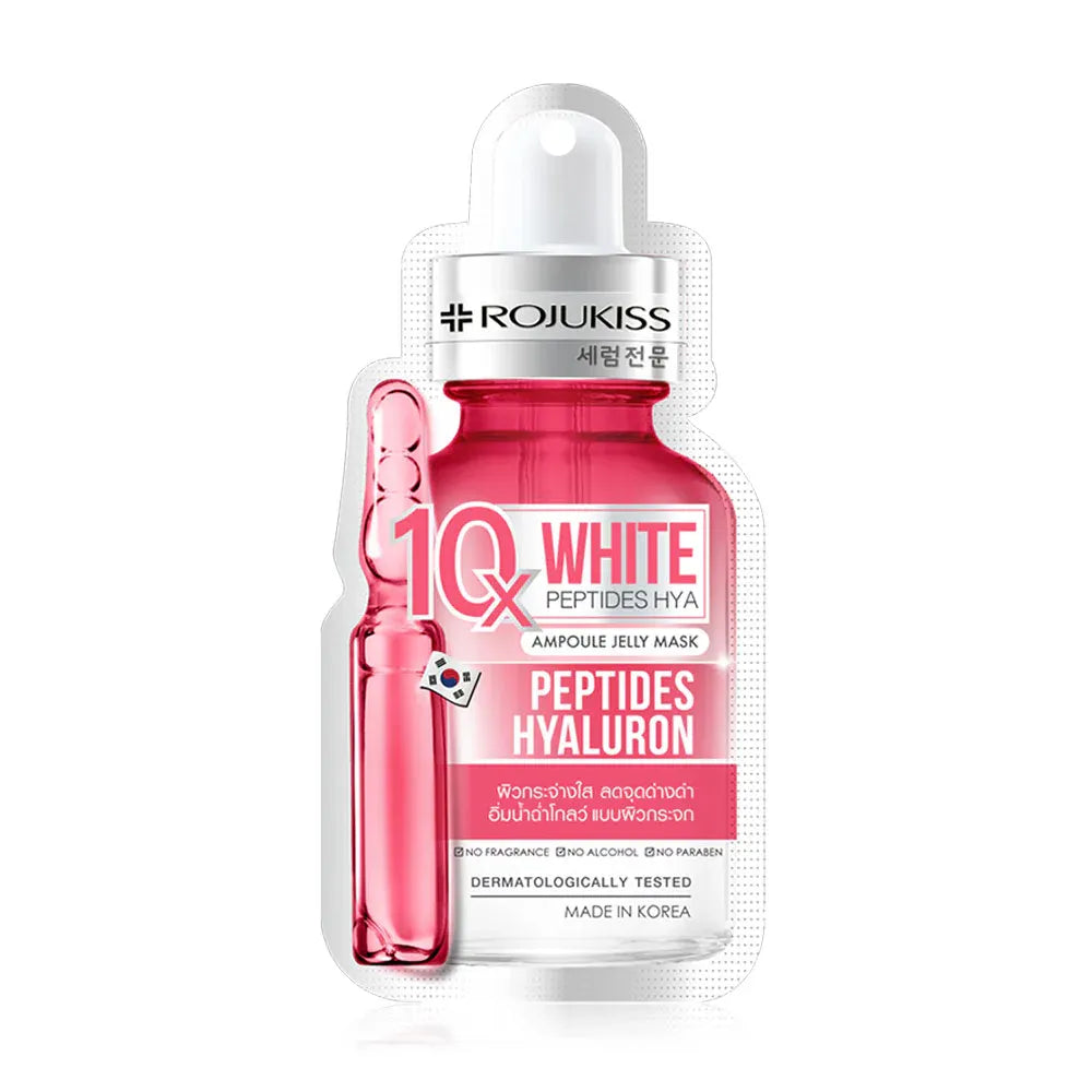 Rojukiss 10X White Peptides Hyaluron ampoule jelly mask on a white background
