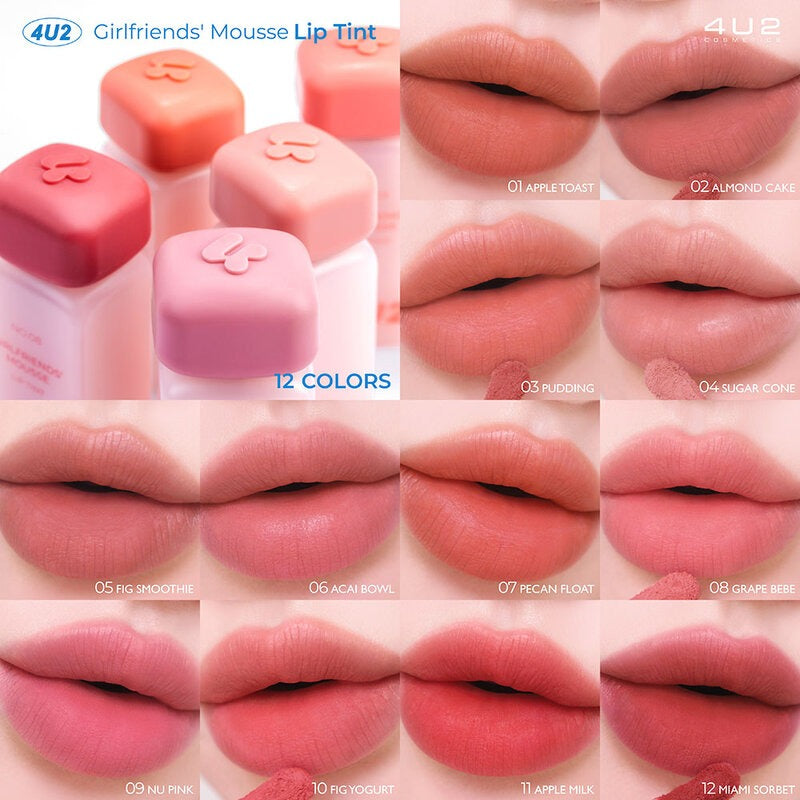  4U2 Girlfriends Liquid lipstick with a matte mousse texture from 4U2, giving a whipped cream-like sensation, smooth and soft texture