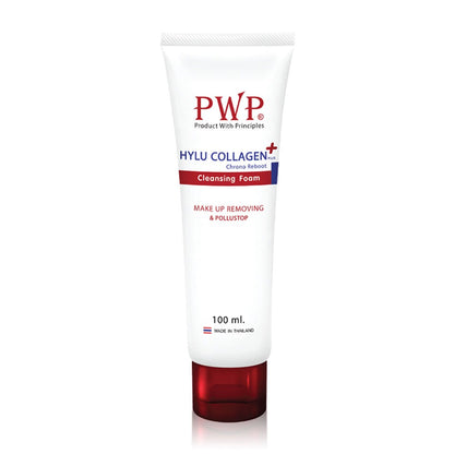 PWP Hylu Collagen Plus Chrono Reboot Facial Foam 100ml pump bottle packaging Thailand collagen anti-aging cleanser