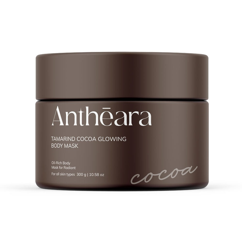 Antheara Cocoa Tamarind Glowing Body Mask 300g jar packaging Thailand exfoliating brightening body treatment with cacao butter mulberry shea butter