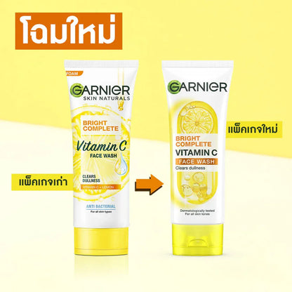 Woman using Garnier Vitamin C Face Wash for bright fresh radiant glowing skin before after results