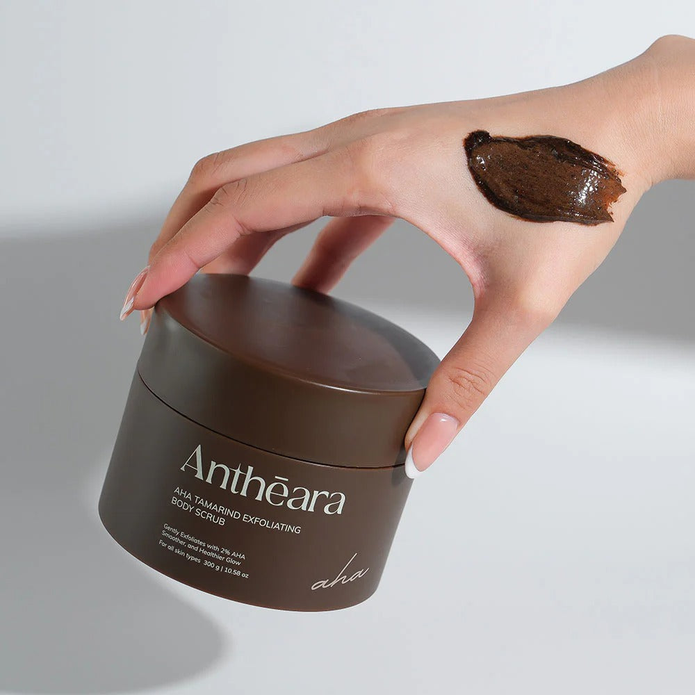 Antheara AHA Tamarind Exfoliating Body Scrub 300g Antheara AHA Tamarind Exfoliating Body Scrub helps exfoliate dead skin cells and evens out skin tone for a smooth, radiant complexion.