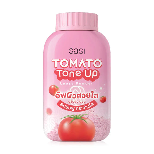 SASI Tomato Tone-Up Loose Powder 50g container packaging Thailand tomato brightening powder makeup