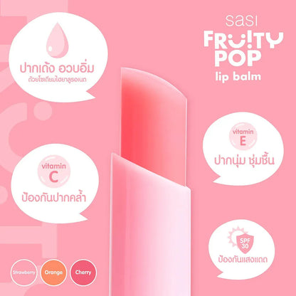 SASI Fruity Pop Lip Balm Orange texture close-up hydrating complex orange flavor formula