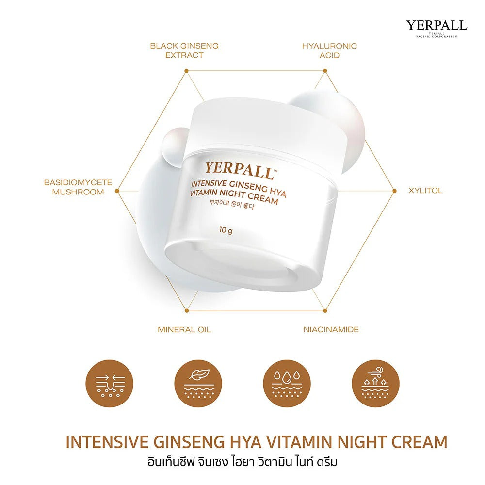 Woman applying Yerpall Ginseng Hya Night Cream for hydrated bright radiant glowing skin before after results