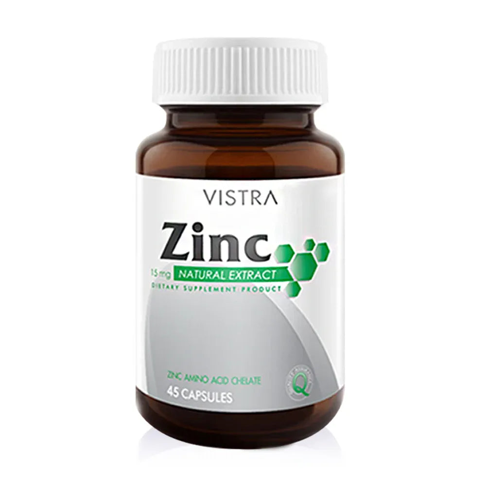 Vistra Zinc 15mg 45 Capsules bottle packaging Thailand zinc immune support supplement