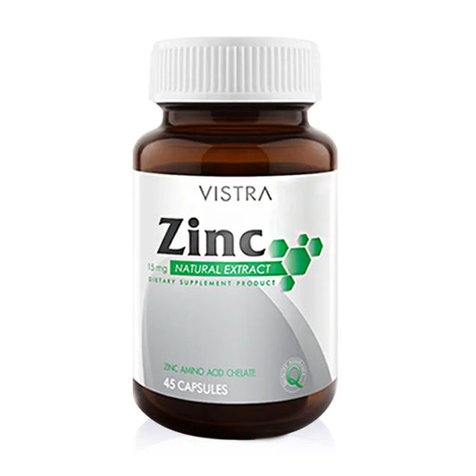 Vistra Zinc 15mg 45 Capsules bottle packaging Thailand zinc immune support supplement