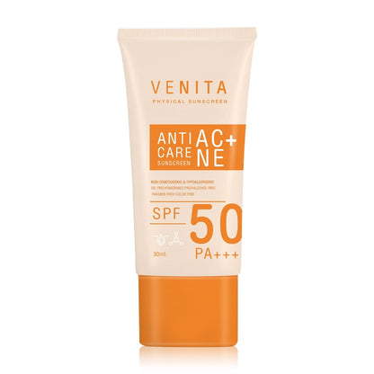 Venita Anti Acne Care Sunscreen SPF50 PA+++ 30ml tube packaging Thailand oil-free acne-safe sunscreen
