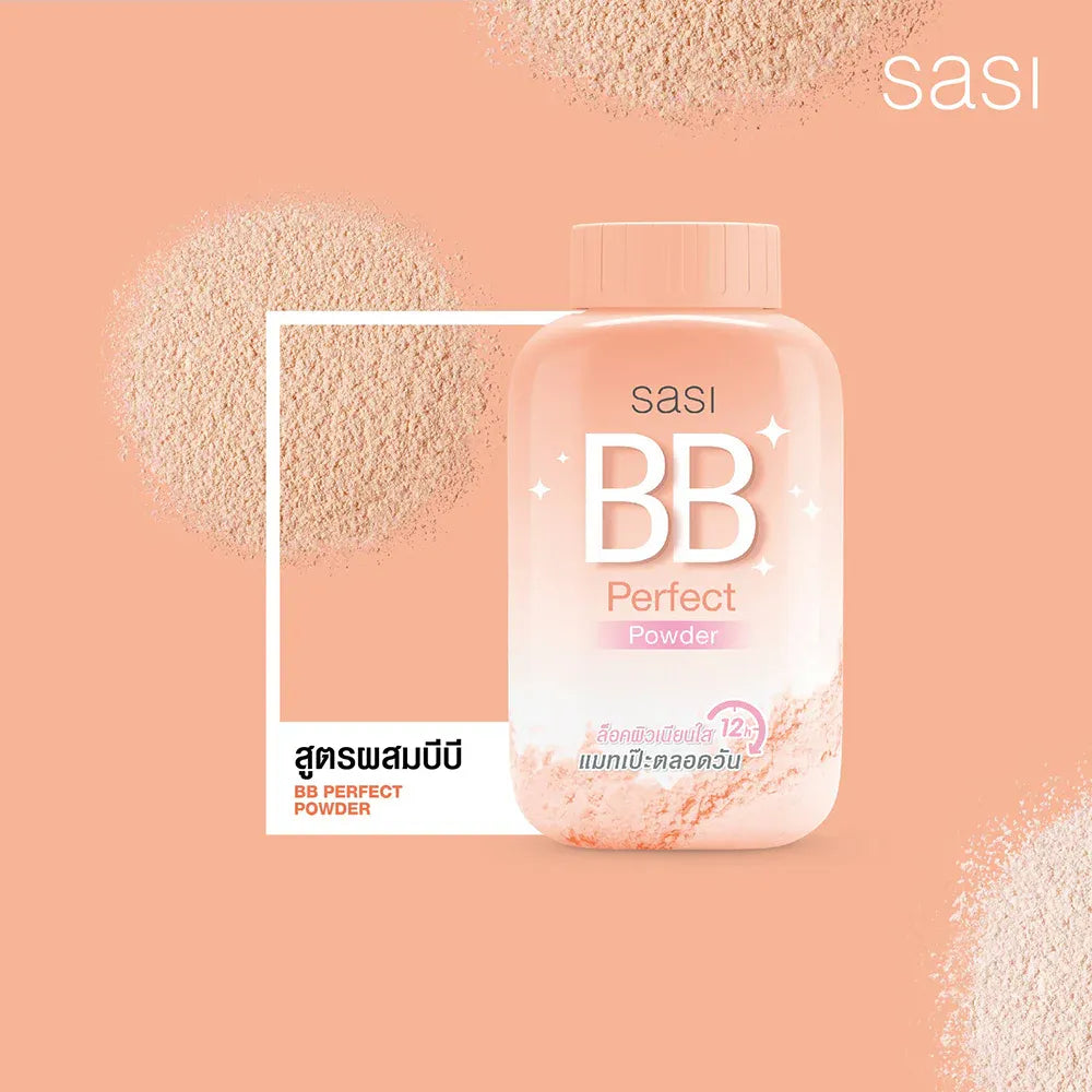 Woman applying SASI BB Perfect Powder for flawless smooth skin before after