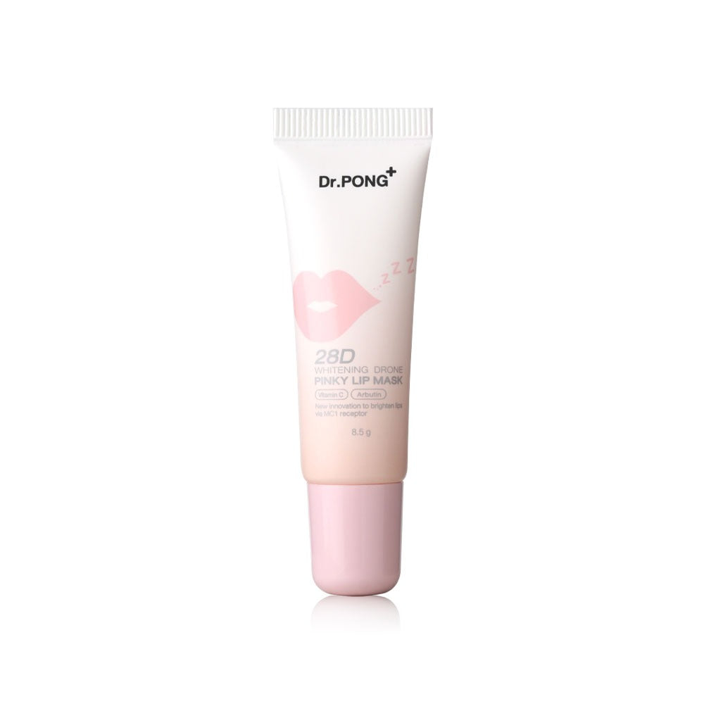 Woman applying Dr. Pong 28D Lip Mask for plump pink radiant lips before after