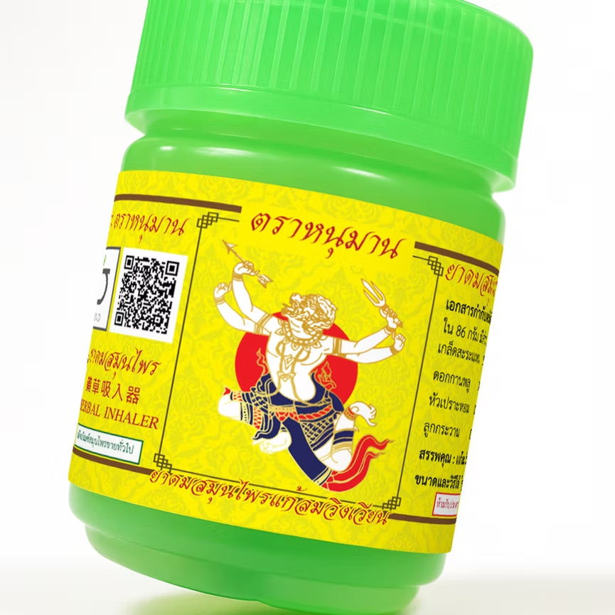 Person using Hanuman Thai Herbal Inhaler for instant relief refreshed senses before after