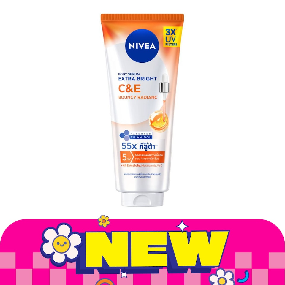 Woman applying Nivea C&E Bouncy Radiance Serum for bright bouncy radiant glowing skin before after results