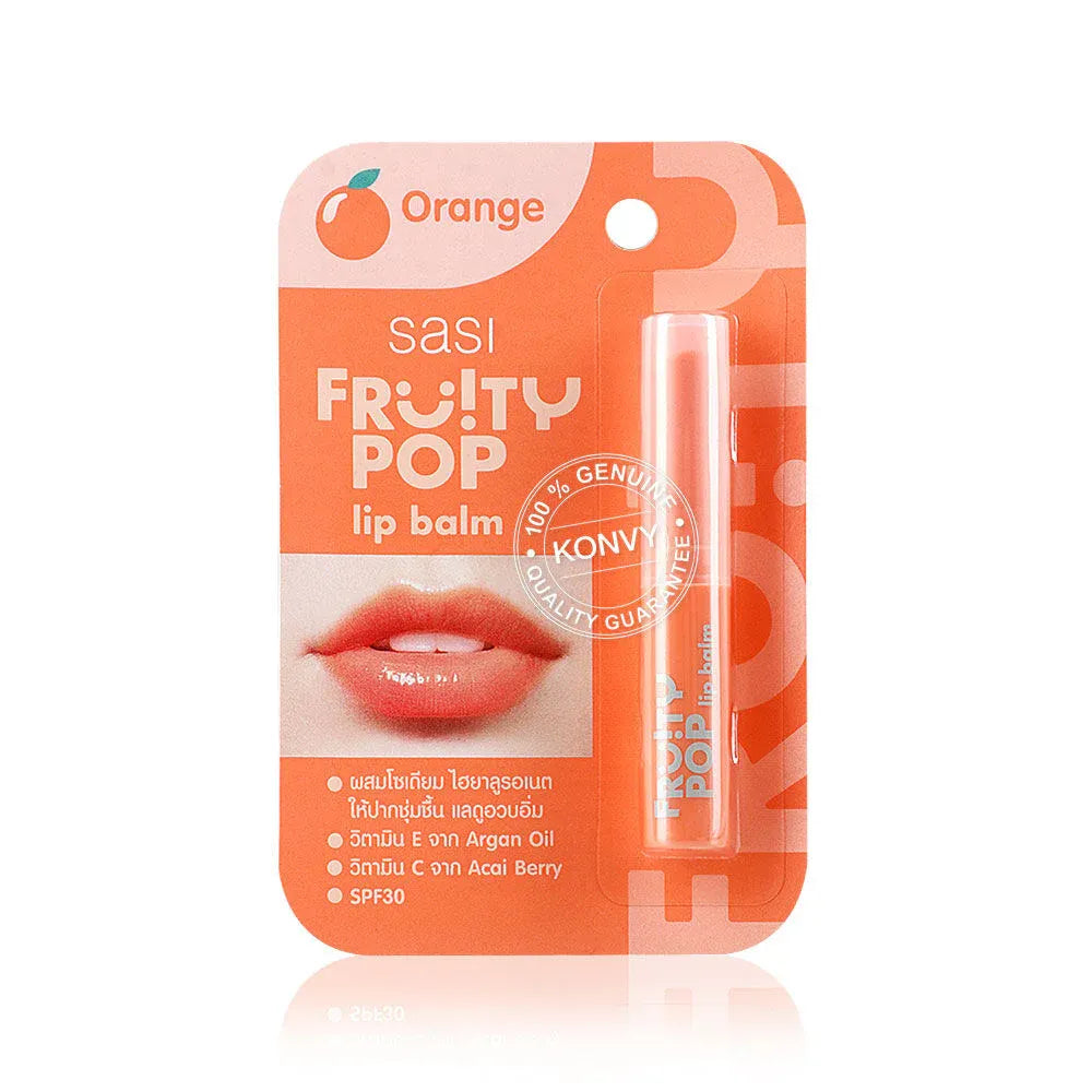 Woman applying SASI Fruity Pop Lip Balm Orange for soft hydrated lips before after