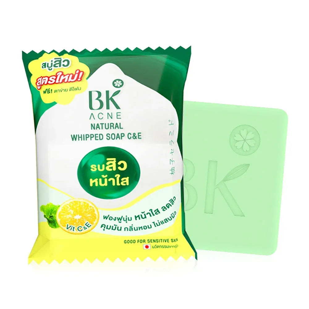 BK Acne Natural Whipped Soap C&E 60g bar packaging Thailand Vitamin C+E acne-fighting whipped soap