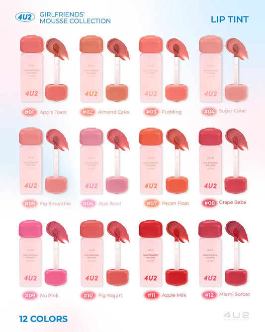  4U2 Girlfriends Liquid lipstick with a matte mousse texture from 4U2, giving a whipped cream-like sensation, smooth and soft texture