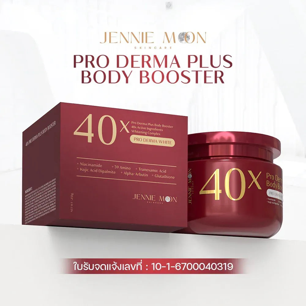 Jennie Moon 40X active complex niacinamide glutathione kojic acid tranexamic acid 39 amino acids ingredients with Thai manufacturing quality symbols