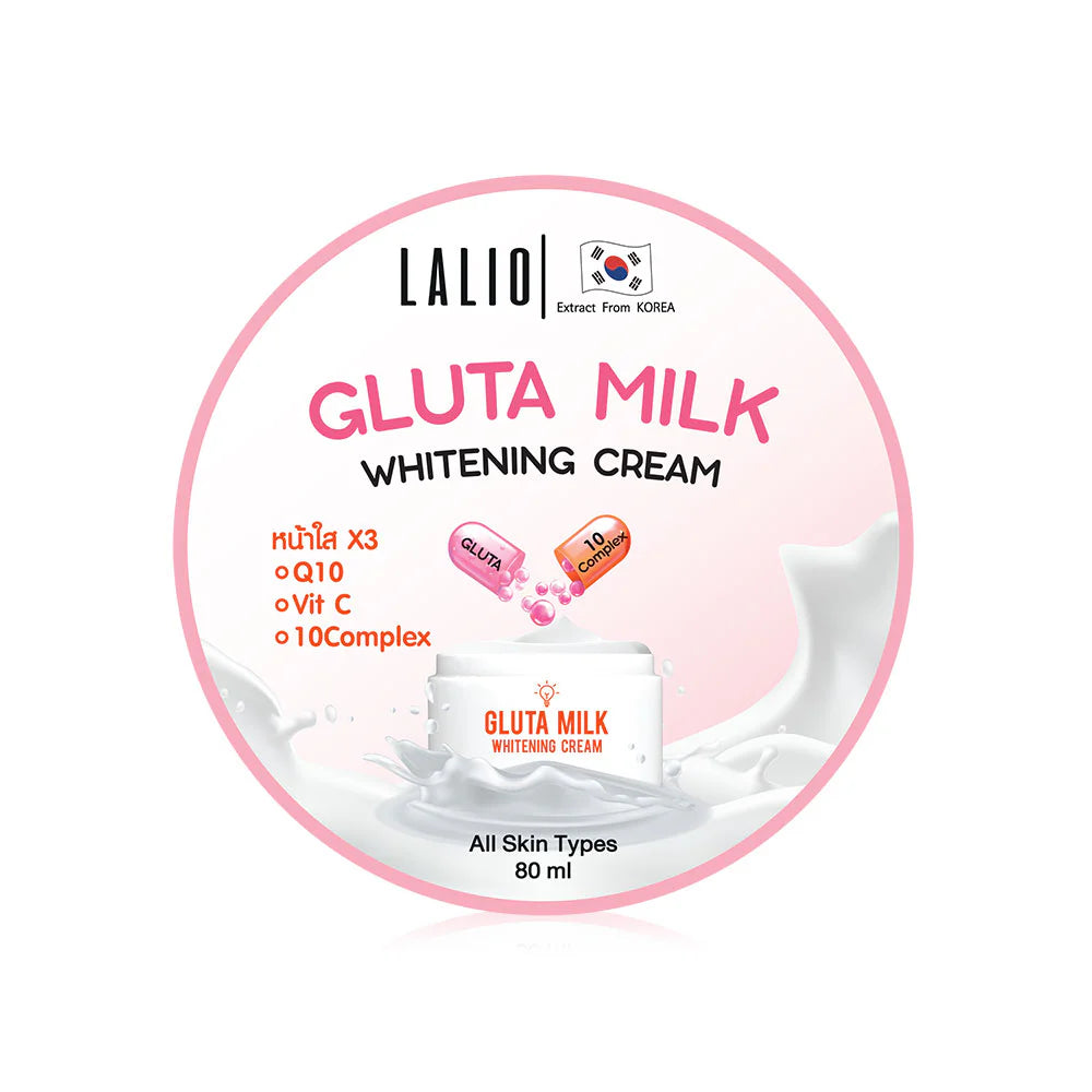 Lalio Gluta Milk Whitening Cream 80ml - Thai-made brightening and nourishing cream