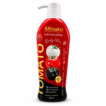 Minako Tomato Extract Gluta Body Lotion 500ml bottle packaging Thailand brightening SPF body lotion